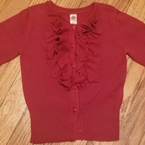 Cherokee | Solid Red | Ruffle Front | Cardigan Sweater | Size: 2T - Picture 3 of 15